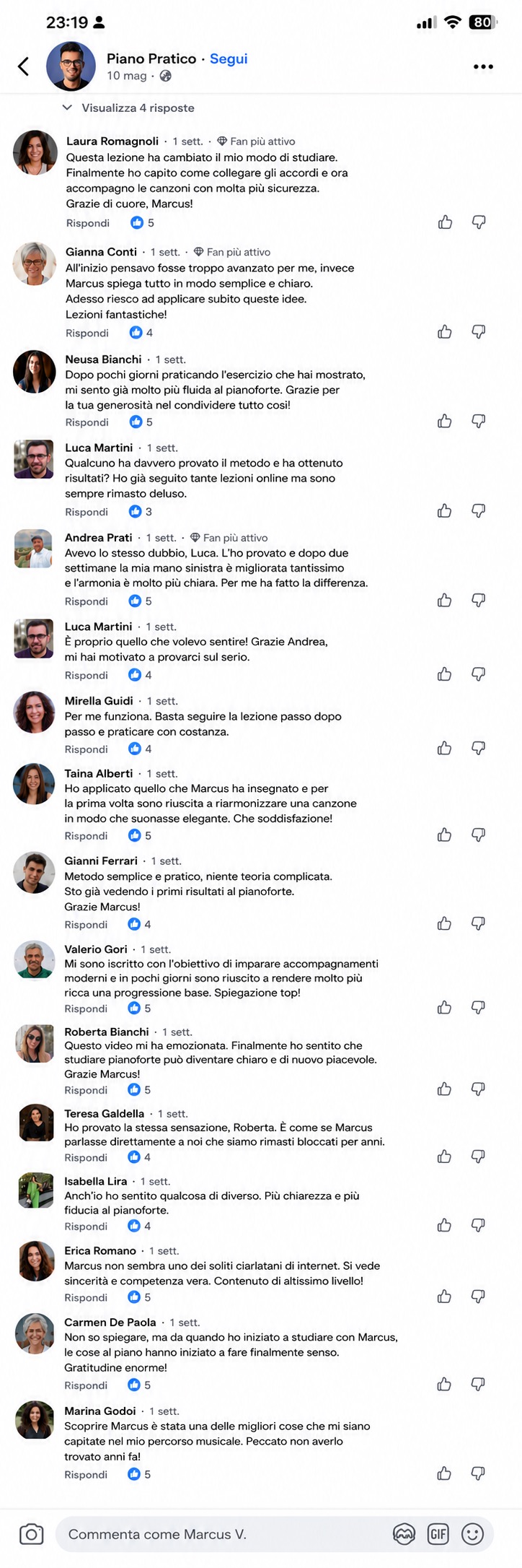 Commenti degli studenti su Piano Pratico Pro